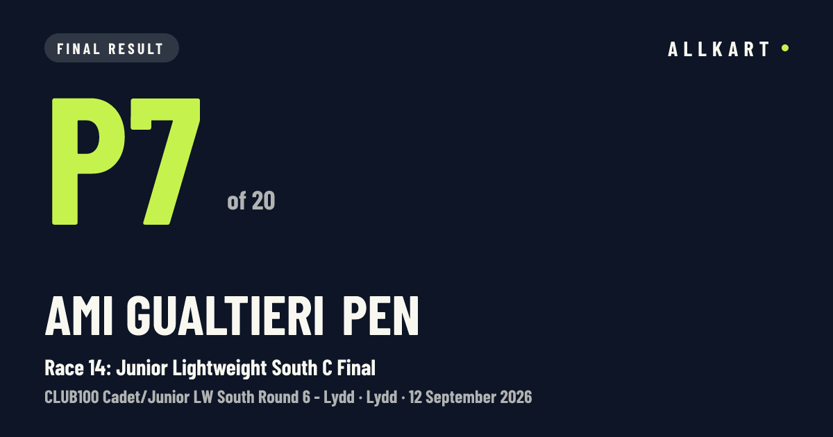 Ami Gualtieri pen: P7 of 20 in Race 14: Junior Lightweight South C Final at Lydd