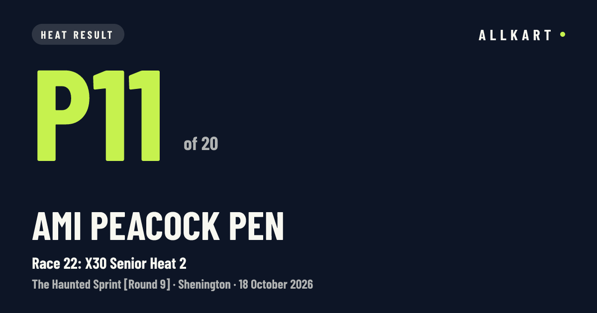 Ami PEACOCK pen: P11 of 20 in Race 22: X30 Senior Heat 2 at Shenington
