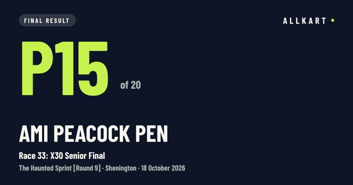 Ami PEACOCK pen: P15 of 20 in Race 33: X30 Senior Final at Shenington