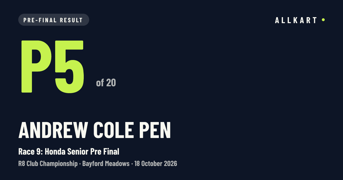 Andrew Cole pen: P5 of 20 in Race 9: Honda Senior Pre Final at Bayford Meadows