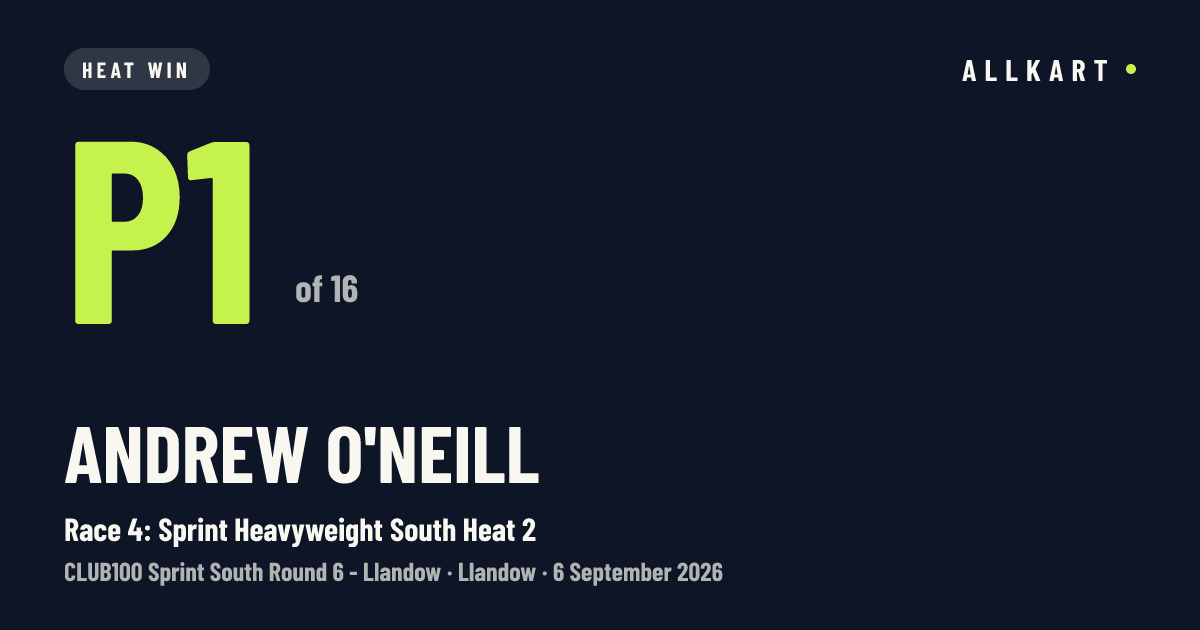 Andrew O'Neill: P1 of 16 in Race 4: Sprint Heavyweight South Heat 2 at Llandow
