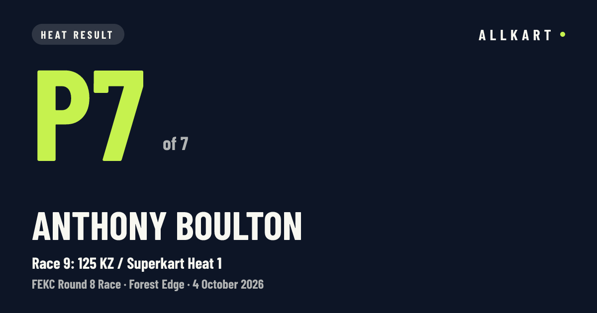 Anthony Boulton: P7 of 7 in Race 9: 125 KZ / Superkart Heat 1 at Forest Edge