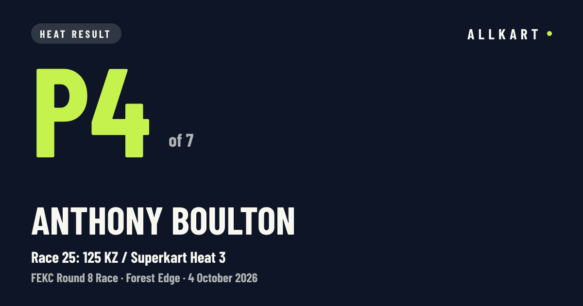 Anthony Boulton: P4 of 7 in Race 25: 125 KZ / Superkart Heat 3 at Forest Edge