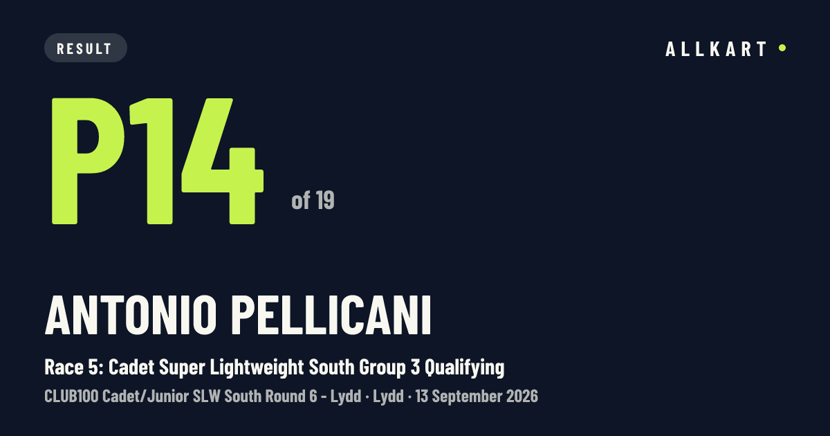 Antonio Pellicani: P14 of 19 in Race 5: Cadet Super Lightweight South Group 3 Qualifying at Lydd