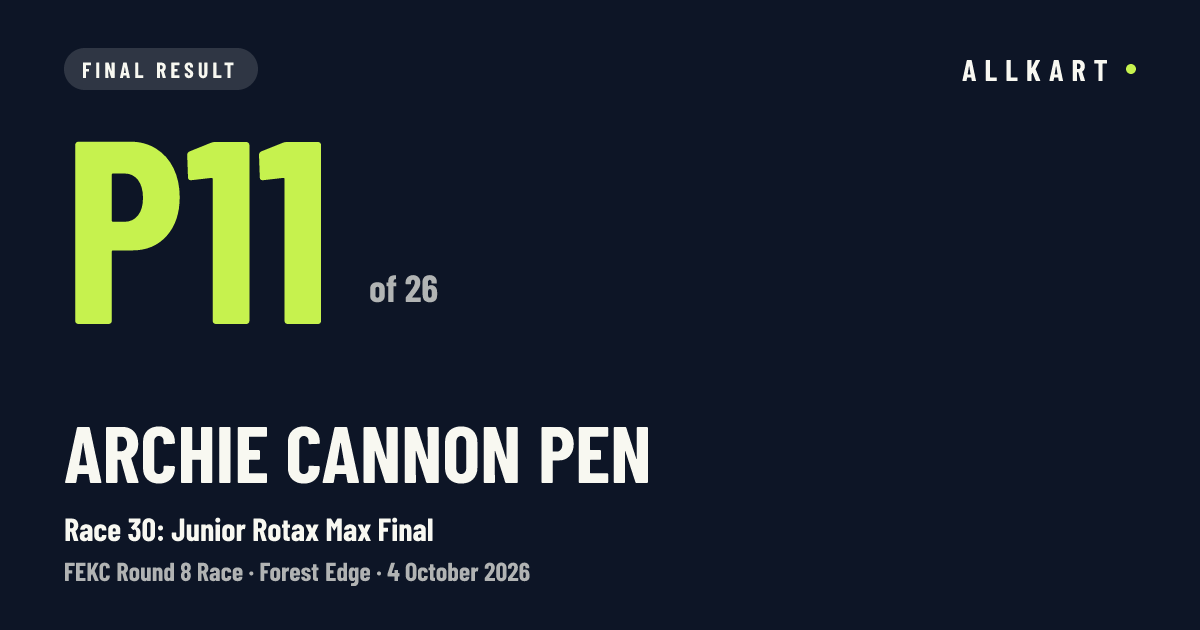 Archie Cannon pen: P11 of 26 in Race 30: Junior Rotax Max Final at Forest Edge
