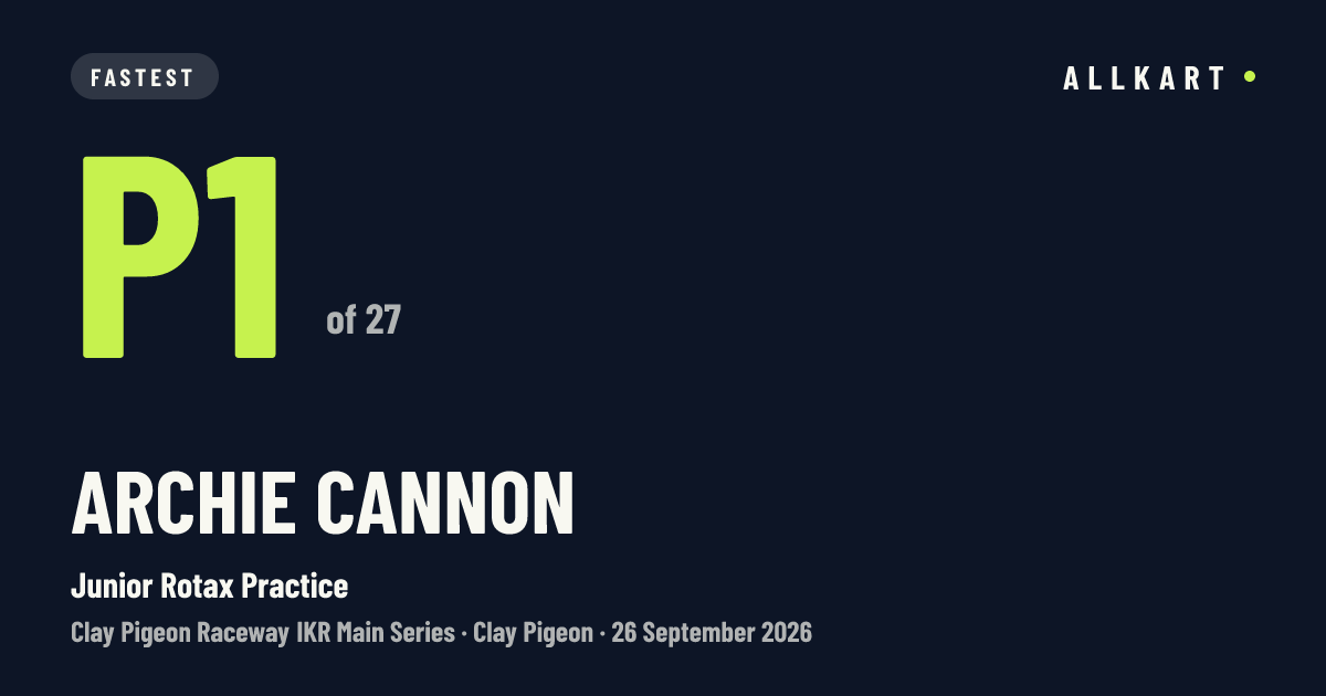 Archie Cannon: P1 of 27 in Junior Rotax Practice at Clay Pigeon