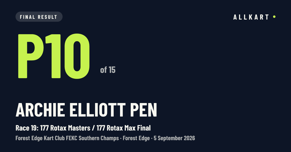 Archie Elliott pen: P10 of 15 in Race 19: 177 Rotax Masters / 177 Rotax Max Final at Forest Edge