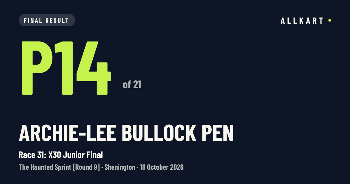 Archie-lee BULLOCK pen: P14 of 21 in Race 31: X30 Junior Final at Shenington