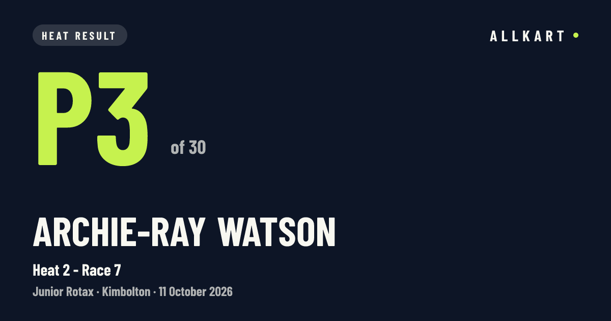 Archie-ray WATSON: P3 of 30 in Heat 2 - Race 7 at Kimbolton