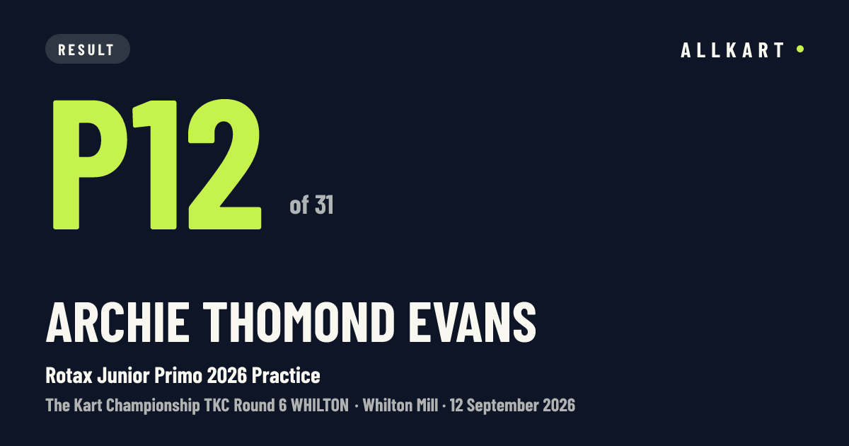 Archie Thomond evans: P12 of 31 in Rotax Junior Primo 2026 Practice at Whilton Mill