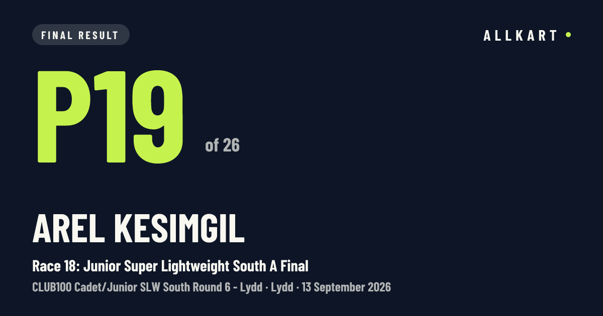 Arel Kesimgil: P19 of 26 in Race 18: Junior Super Lightweight South A Final at Lydd