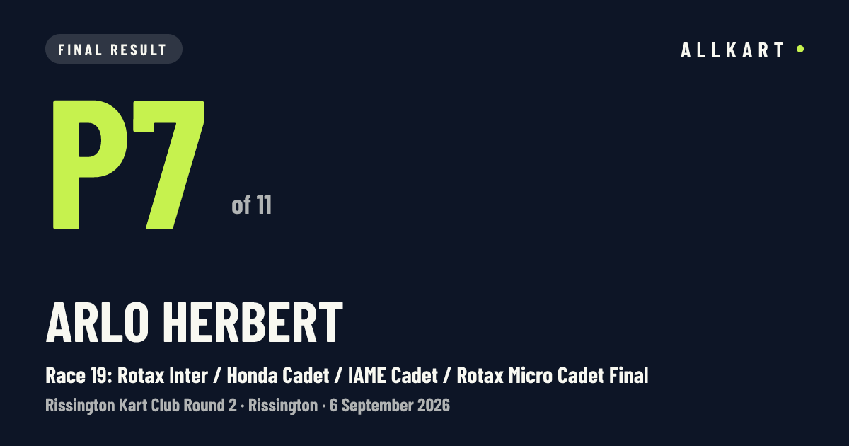 Arlo Herbert: P7 of 11 in Race 19: Rotax Inter / Honda Cadet / IAME Cadet / Rotax Micro Cadet Final at Rissington