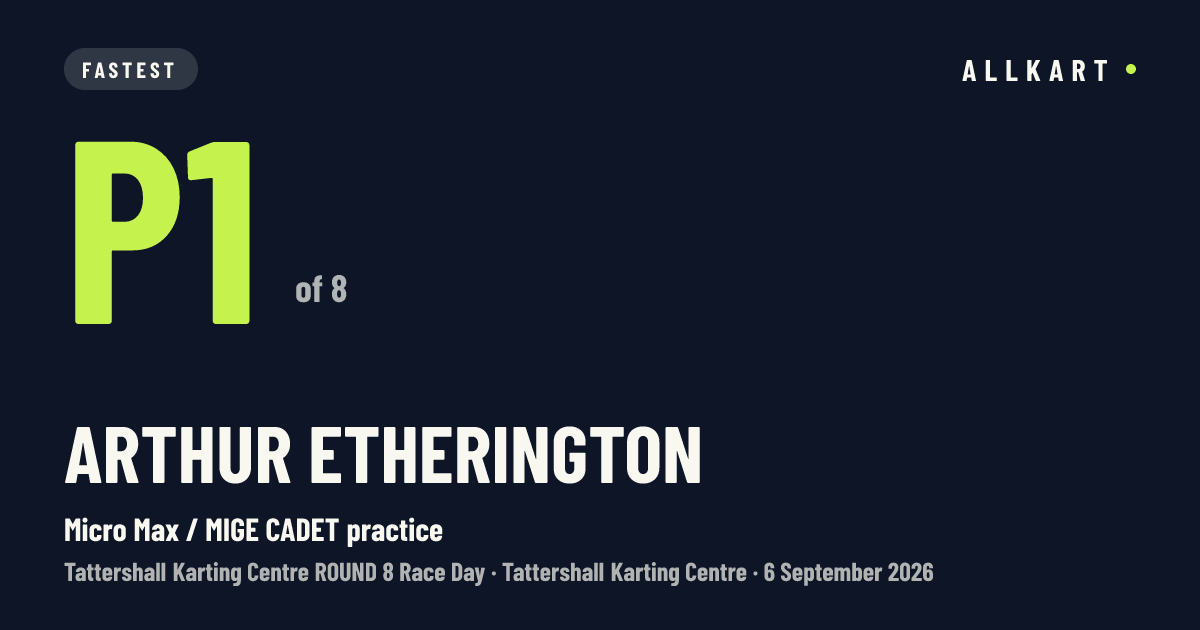 Arthur Etherington: P1 of 8 in Micro Max / MIGE CADET practice at Tattershall Karting Centre