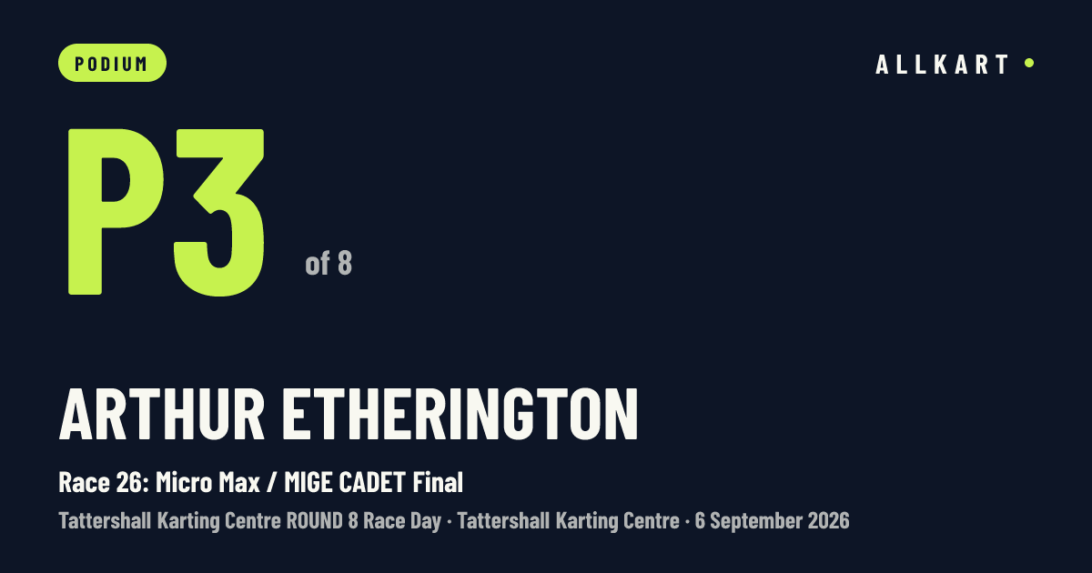 Arthur Etherington: P3 of 8 in Race 26: Micro Max / MIGE CADET Final at Tattershall Karting Centre