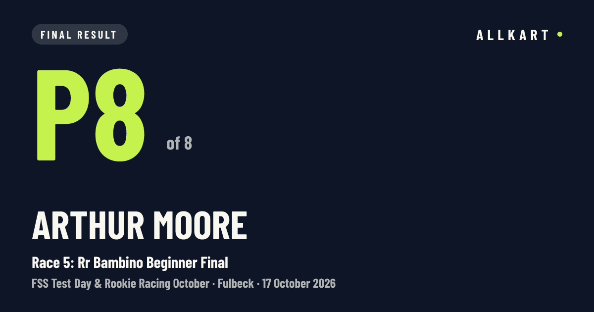 Arthur Moore: P8 of 8 in Race 5: Rr Bambino Beginner Final at Fulbeck