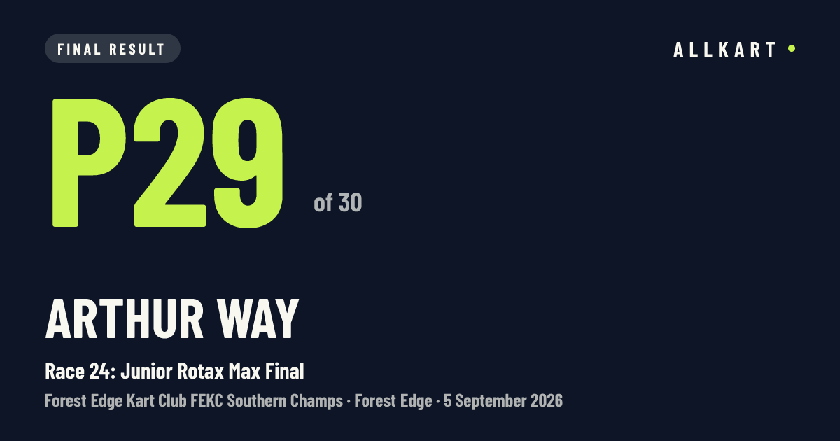 Arthur Way: P29 of 30 in Race 24: Junior Rotax Max Final at Forest Edge