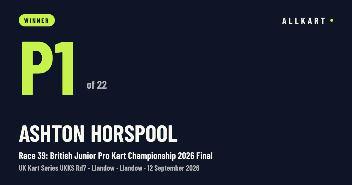 Ashton Horspool: P1 of 22 in Race 39: British Junior Pro Kart Championship 2026 Final at Llandow