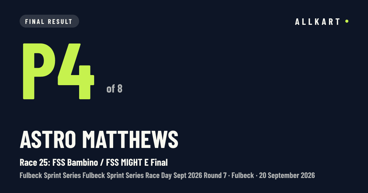 Astro Matthews: P4 of 8 in Race 25: FSS Bambino / FSS MIGHT E Final at Fulbeck