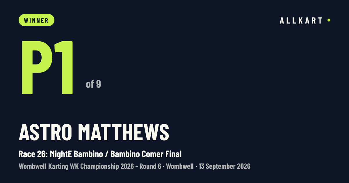 Astro Matthews: P1 of 9 in Race 26: MightE Bambino / Bambino Comer Final at Wombwell