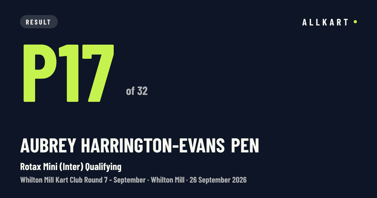 Aubrey HARRINGTON-EVANS pen: P17 of 32 in Rotax Mini (Inter) Qualifying at Whilton Mill