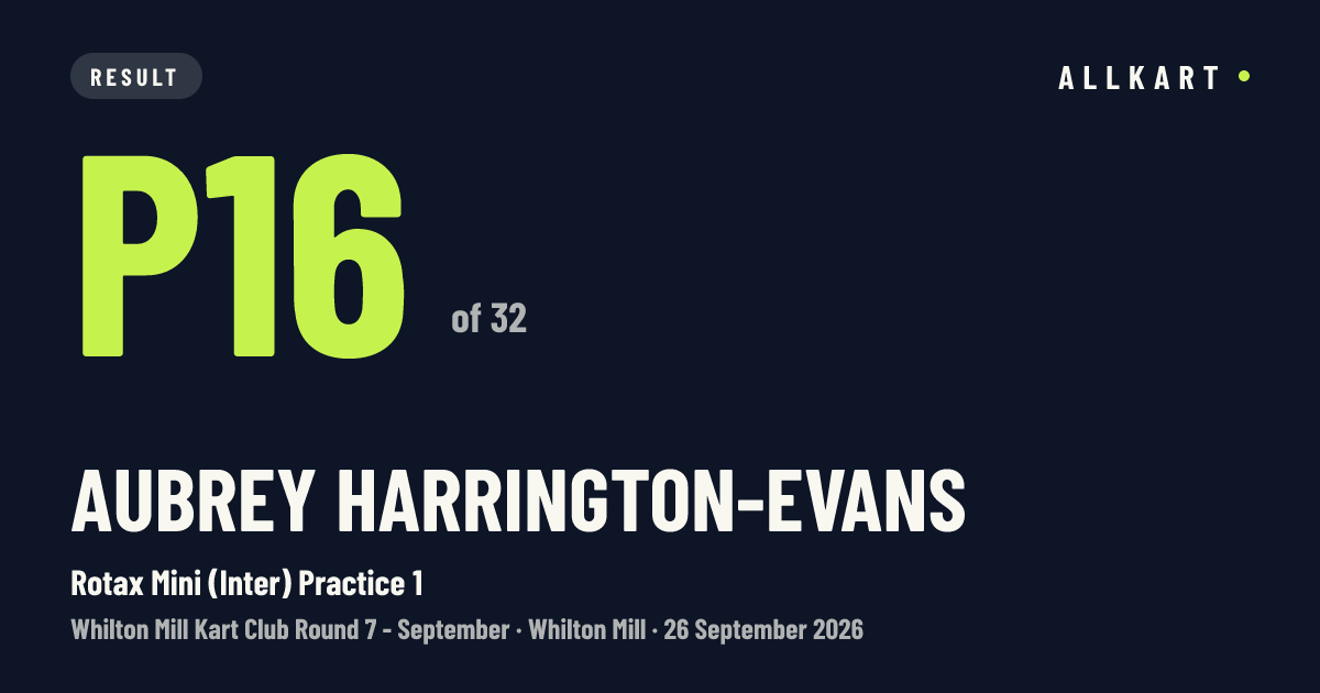 Aubrey HARRINGTON-EVANS: P16 of 32 in Rotax Mini (Inter) Practice 1 at Whilton Mill