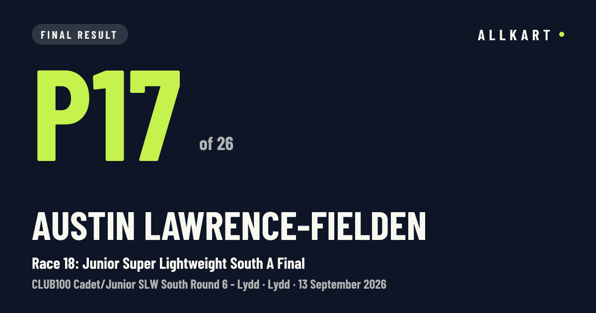 Austin Lawrence-Fielden: P17 of 26 in Race 18: Junior Super Lightweight South A Final at Lydd