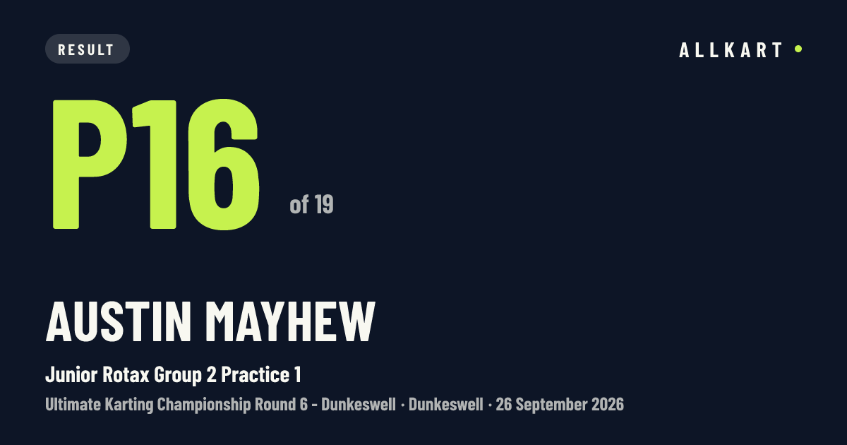 Austin MAYHEW: P16 of 19 in Junior Rotax Group 2 Practice 1 at Dunkeswell