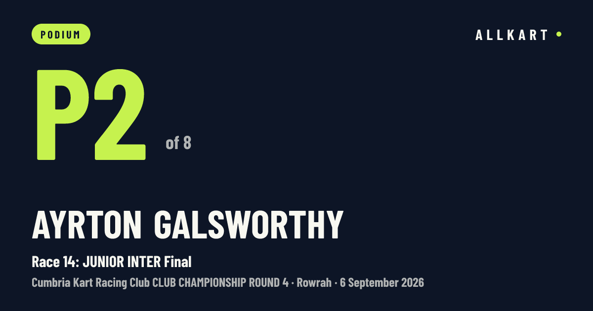 Ayrton Galsworthy: P2 of 8 in Race 14: JUNIOR INTER Final at Rowrah