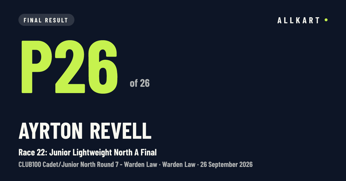 Ayrton Revell: P26 of 26 in Race 22: Junior Lightweight North A Final at Warden Law