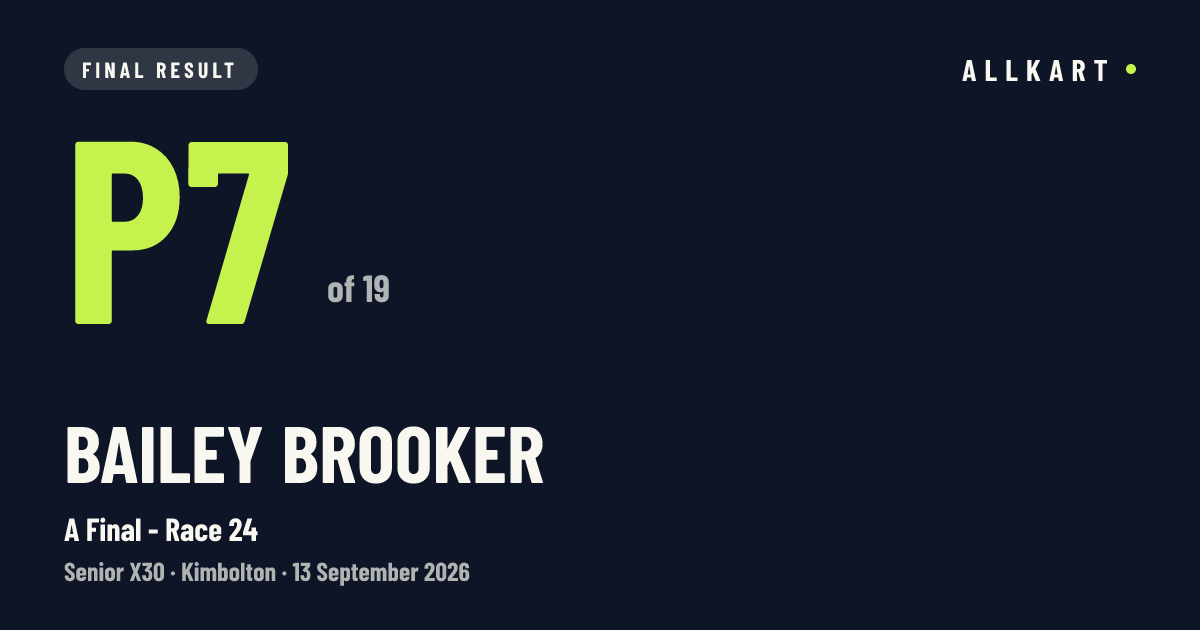 Bailey BROOKER: P7 of 19 in A Final - Race 24 at Kimbolton