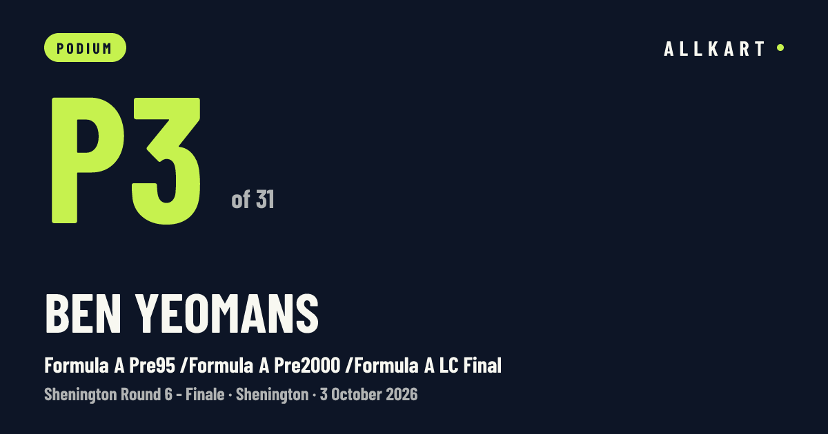 Ben Yeomans: P3 of 31 in Formula A Pre95 /Formula A Pre2000 /Formula A LC Final at Shenington