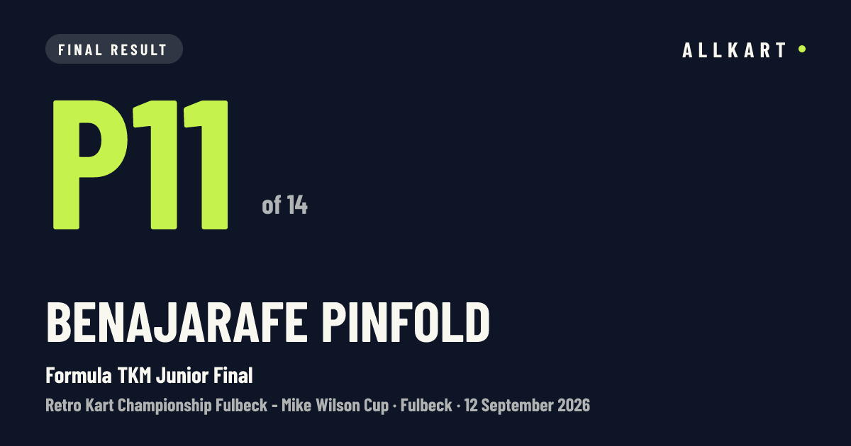 Benajarafe Pinfold: P11 of 14 in Formula TKM Junior Final at Fulbeck