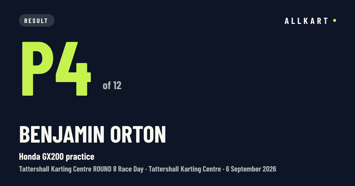 Benjamin Orton: P4 of 12 in Honda GX200 practice at Tattershall Karting Centre