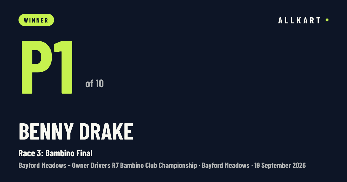 Benny Drake: P1 of 10 in Race 3: Bambino Final at Bayford Meadows