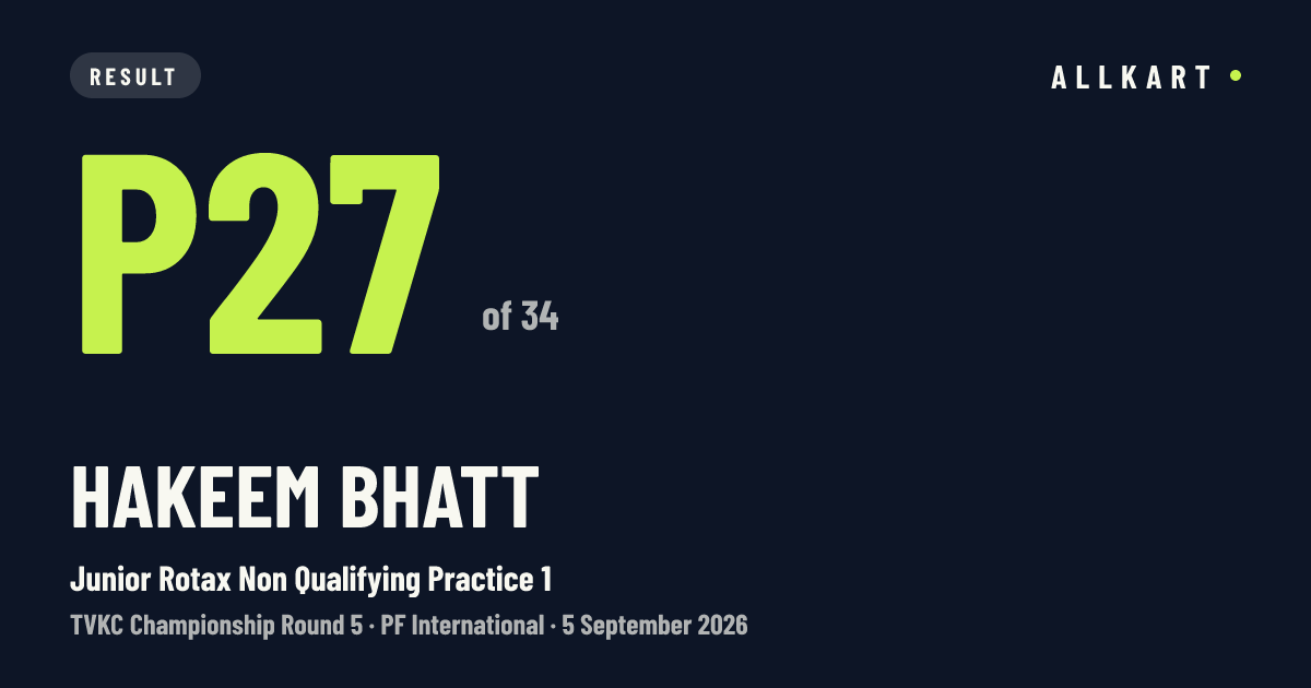 Hakeem Bhatt: P27 of 34 in Junior Rotax Non Qualifying Practice 1 at PF International