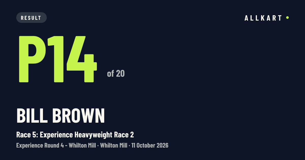 Bill Brown: P14 of 20 in Race 5: Experience Heavyweight Race 2 at Whilton Mill