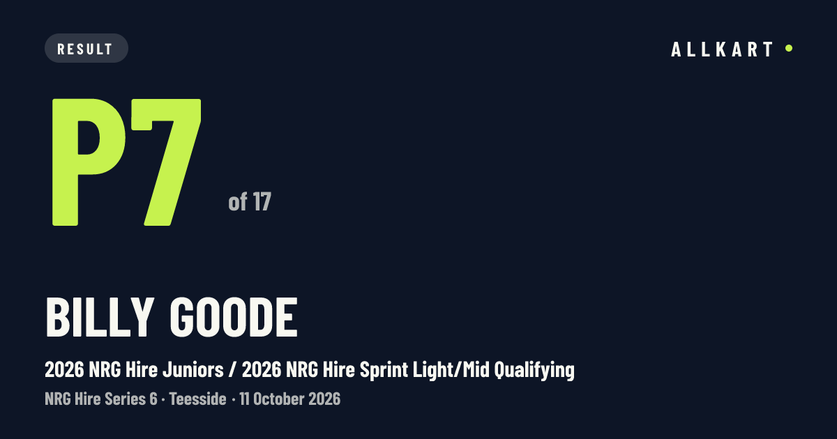 Billy Goode: P7 of 17 in 2026 NRG Hire Juniors / 2026 NRG Hire Sprint Light/Mid Qualifying at Teesside