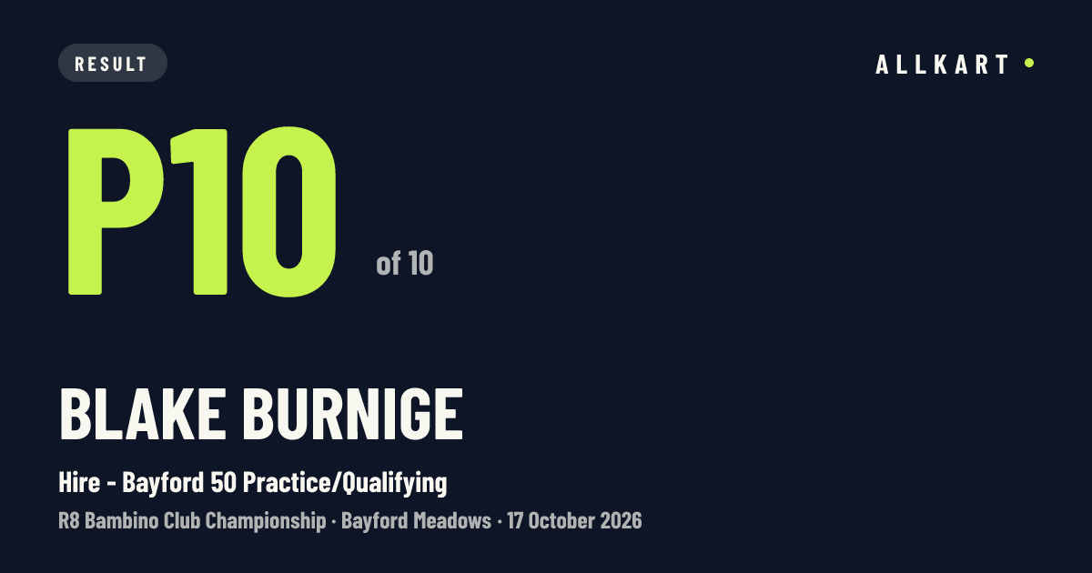 Blake Burnige: P10 of 10 in Hire - Bayford 50 Practice/Qualifying at Bayford Meadows