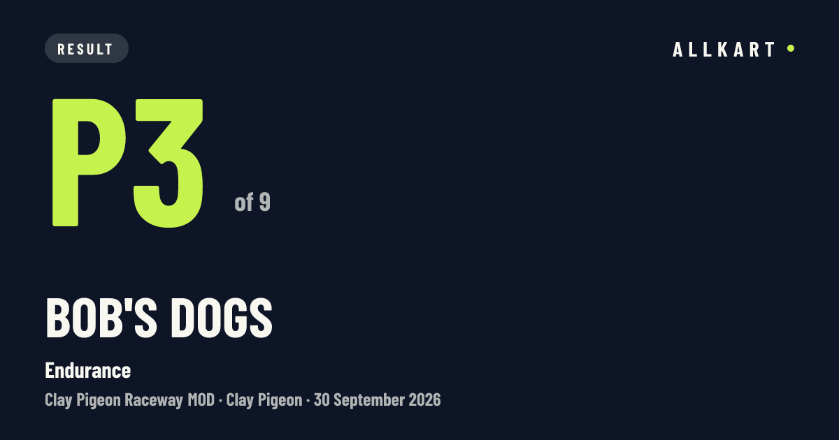 Bob's Dogs: P3 of 9 in Endurance at Clay Pigeon