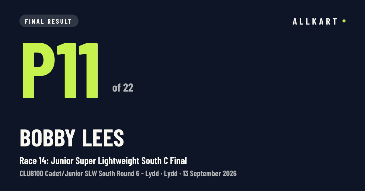 Bobby Lees: P11 of 22 in Race 14: Junior Super Lightweight South C Final at Lydd