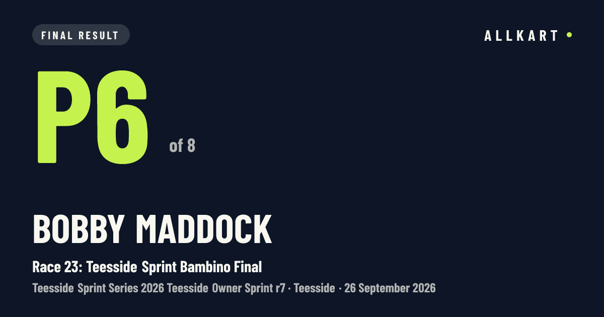 Bobby Maddock: P6 of 8 in Race 23: Teesside Sprint Bambino Final at Teesside