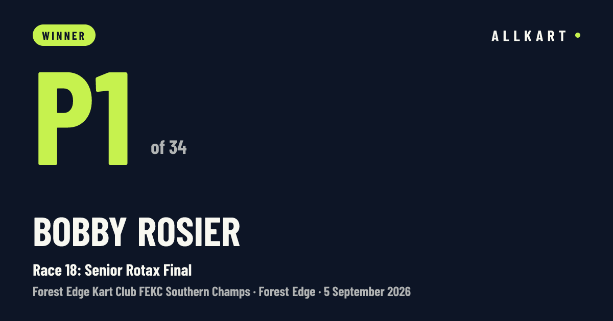Bobby Rosier: P1 of 34 in Race 18: Senior Rotax Final at Forest Edge