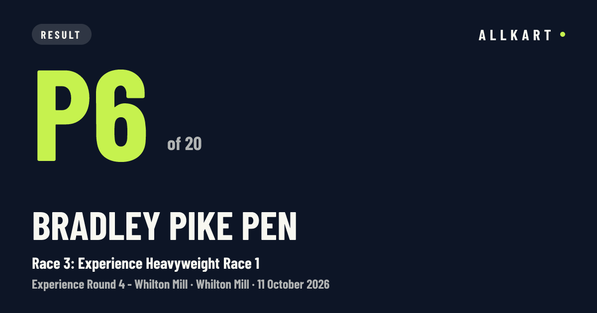 Bradley Pike pen: P6 of 20 in Race 3: Experience Heavyweight Race 1 at Whilton Mill
