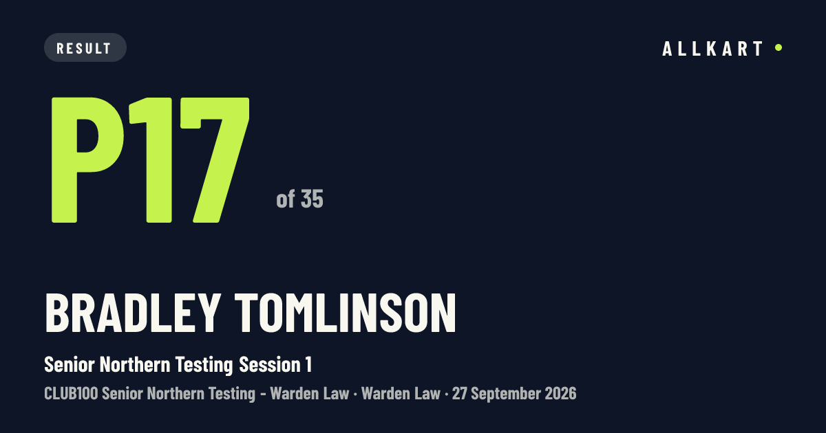 Bradley Tomlinson: P17 of 35 in Senior Northern Testing Session 1 at Warden Law