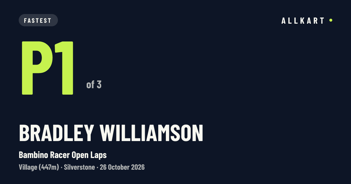 Bradley Williamson: P1 of 3 in Bambino Racer Open Laps at Silverstone