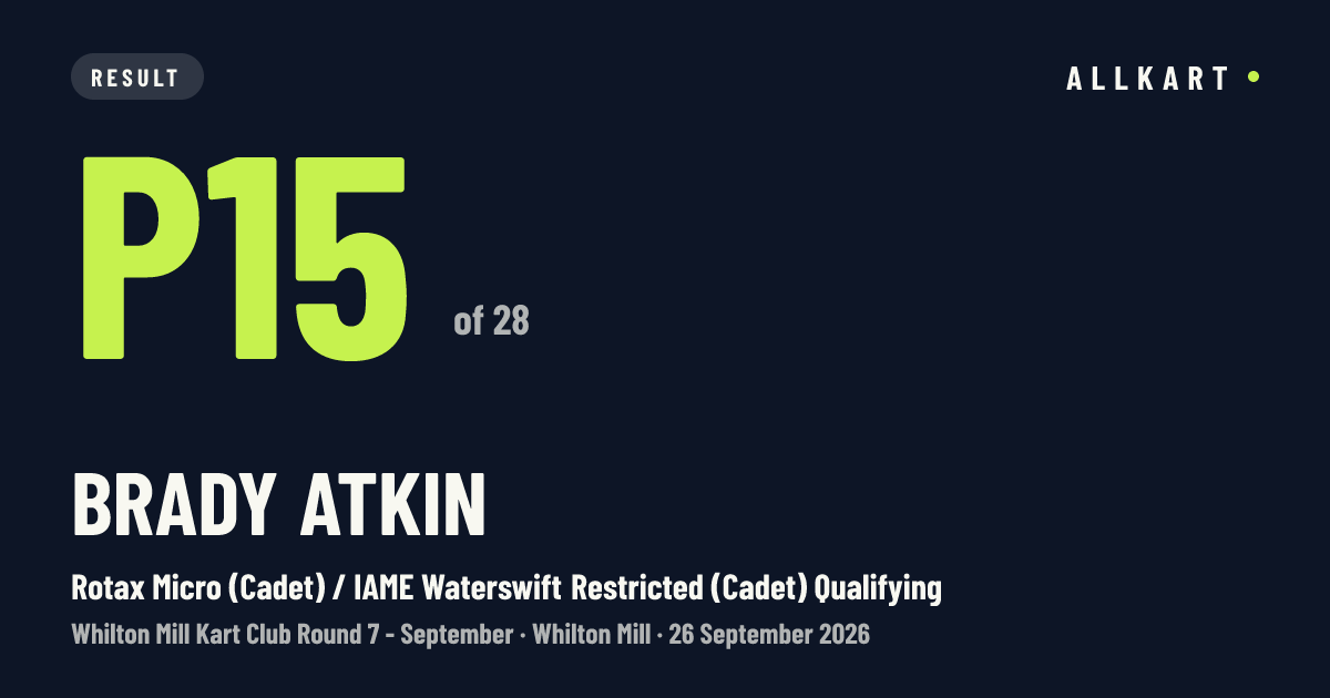 Brady ATKIN: P15 of 28 in Rotax Micro (Cadet) / IAME Waterswift Restricted (Cadet) Qualifying at Whilton Mill