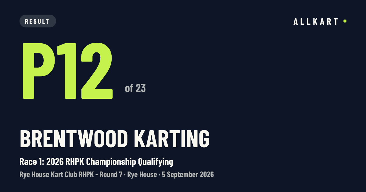 Brentwood Karting: P12 of 23 in Race 1: 2026 RHPK Championship Qualifying at Rye House