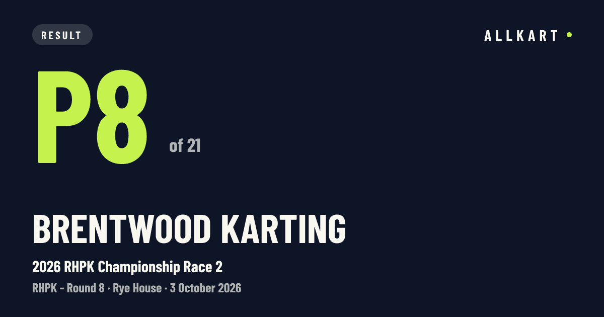 Brentwood Karting: P8 of 21 in 2026 RHPK Championship Race 2 at Rye House
