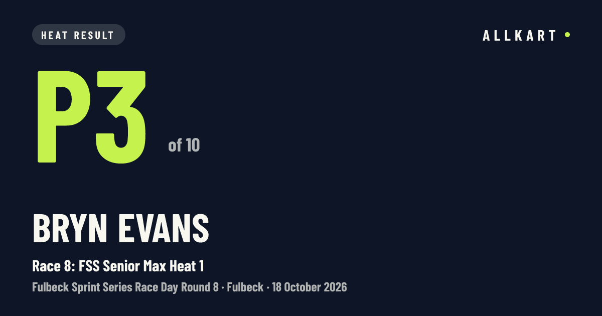 Bryn Evans: P3 of 10 in Race 8: FSS Senior Max Heat 1 at Fulbeck