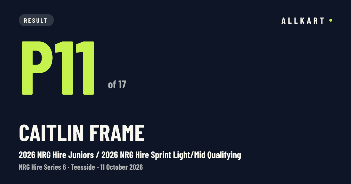 Caitlin Frame: P11 of 17 in 2026 NRG Hire Juniors / 2026 NRG Hire Sprint Light/Mid Qualifying at Teesside